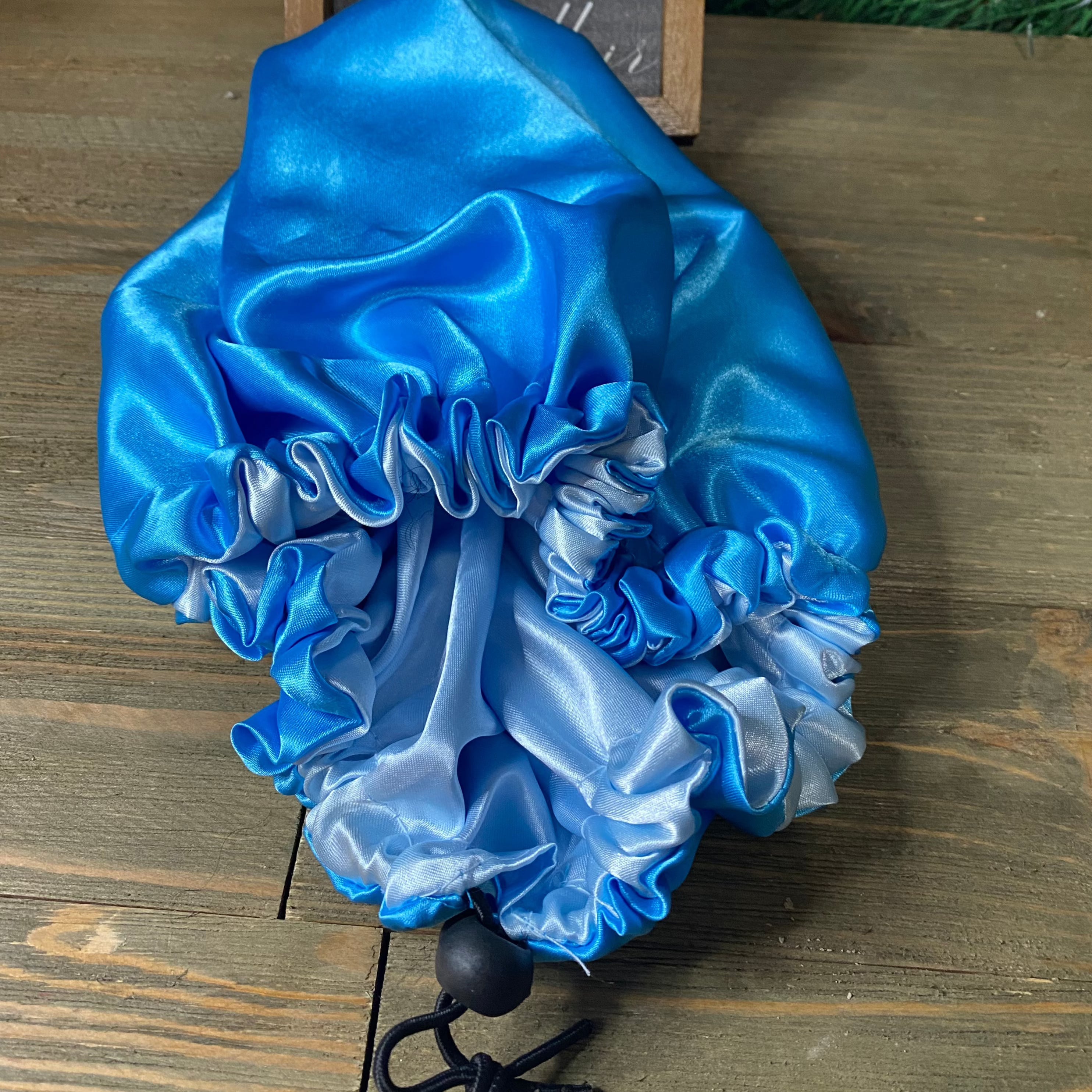 Blue Reversible satin hair bonnet with two stylish color options
