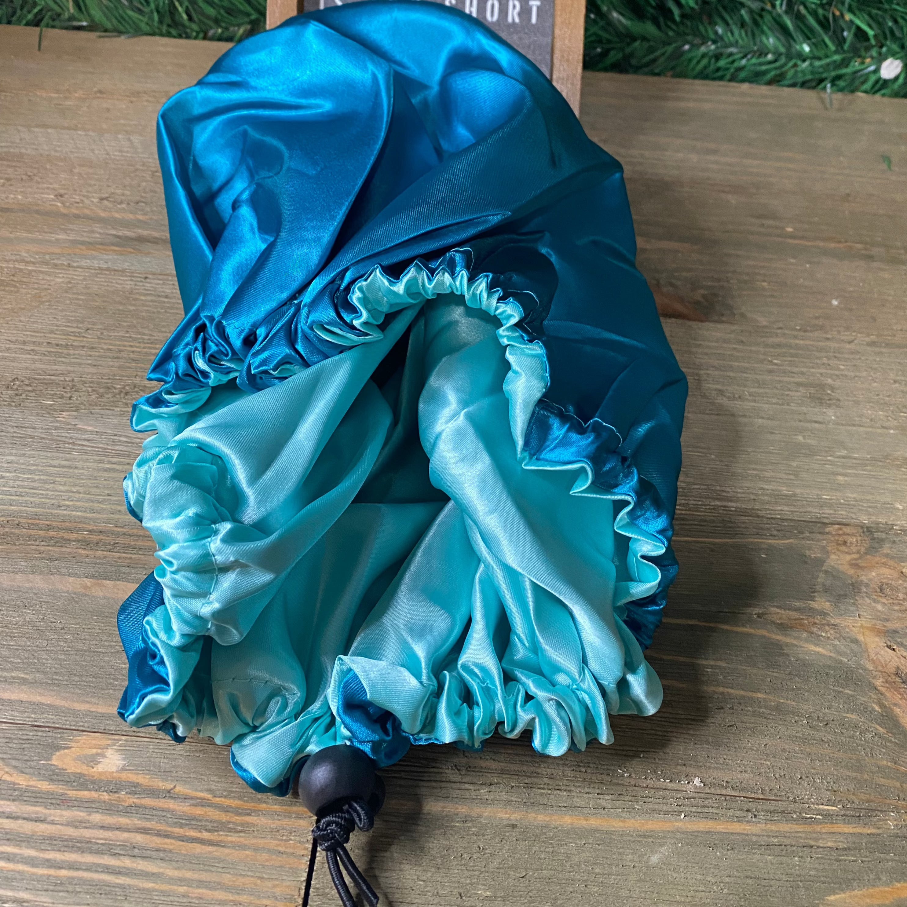 Blue Satin hair bonnet designed for curly and natural hair protection