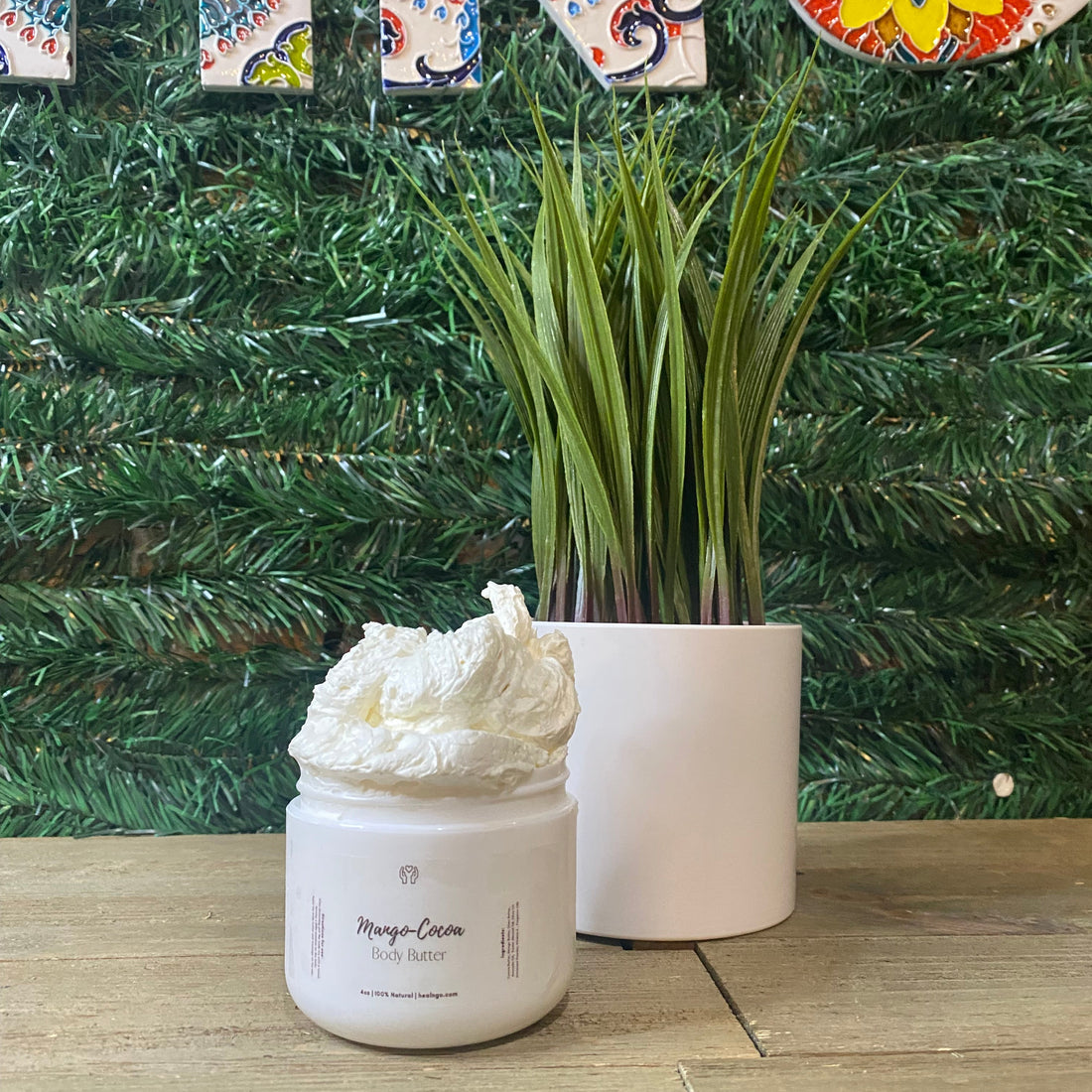 Deep moisturizing body butter with mango butter and cocoa butter for healthy, radiant skin.