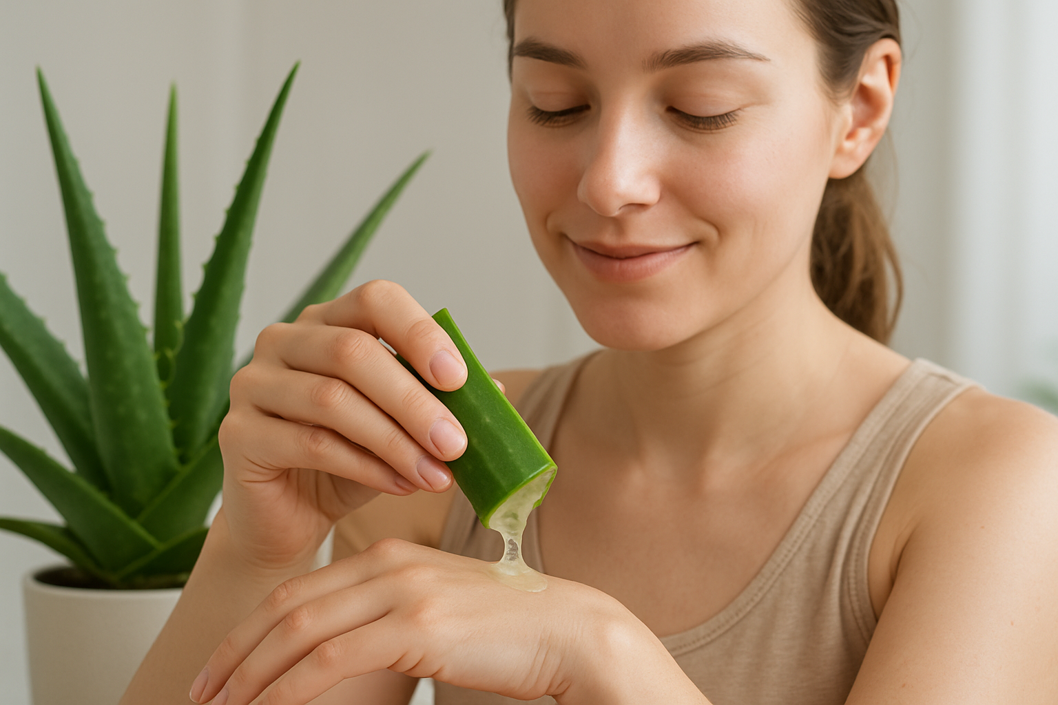 Woman using Aloe Vera on her hand