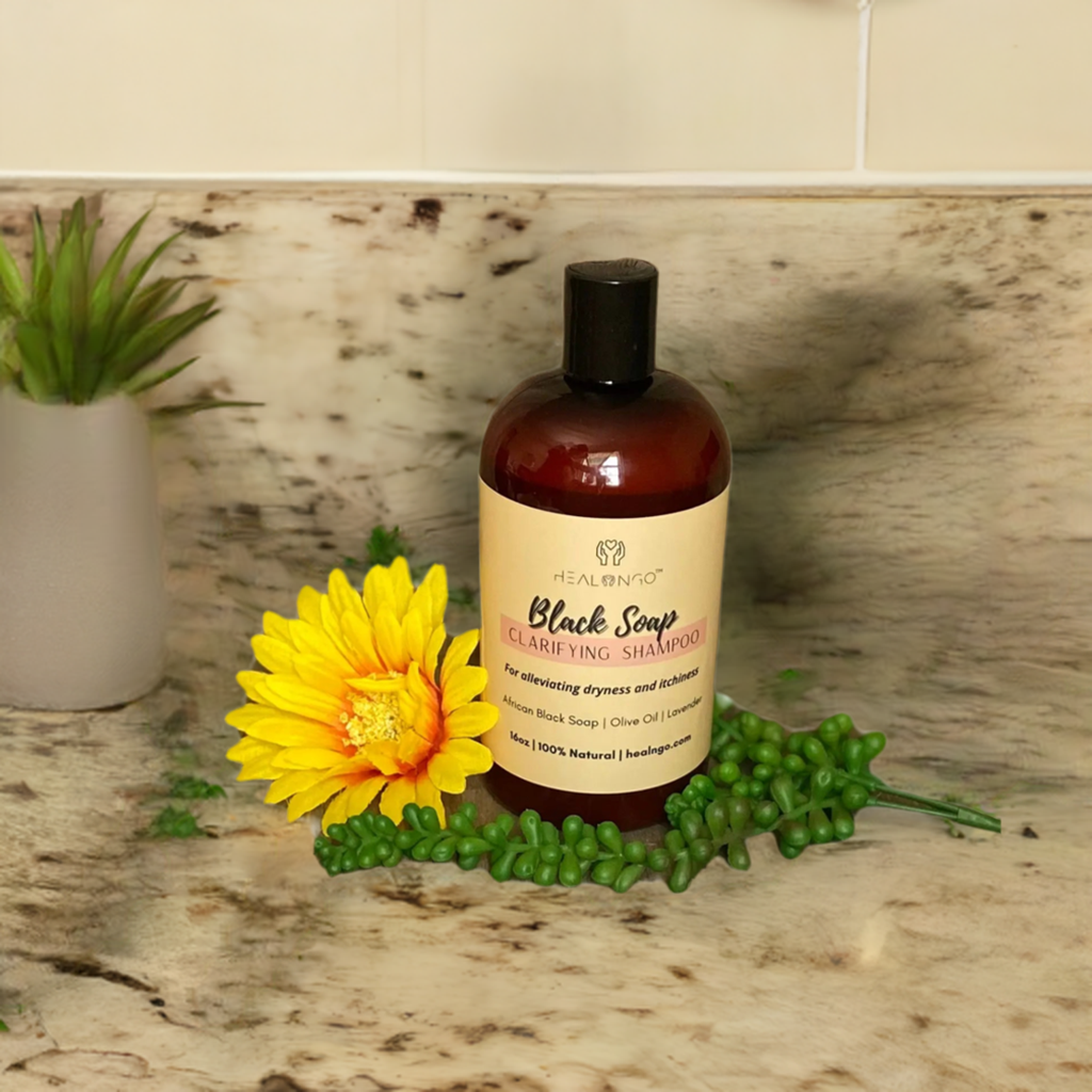 Moisturizing African Black Soap Shampoo for dry scalp, frizz control, and improved hair softness