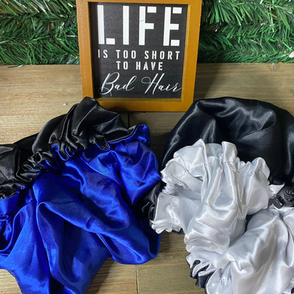  Black satin hair bonnet for gentle overnight protection