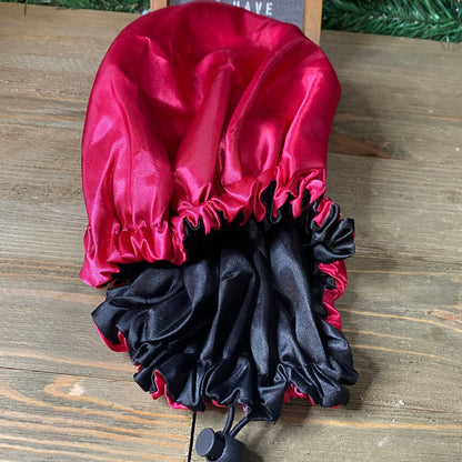  Red Silk hair bonnet that locks in moisture and prevents dryness