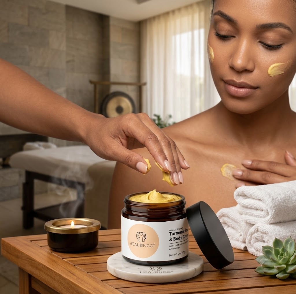Hydrating Turmeric Face and Body Cream designed to moisturize dry skin, improve skin softness, and promote a smooth, radiant complexion for daily use.