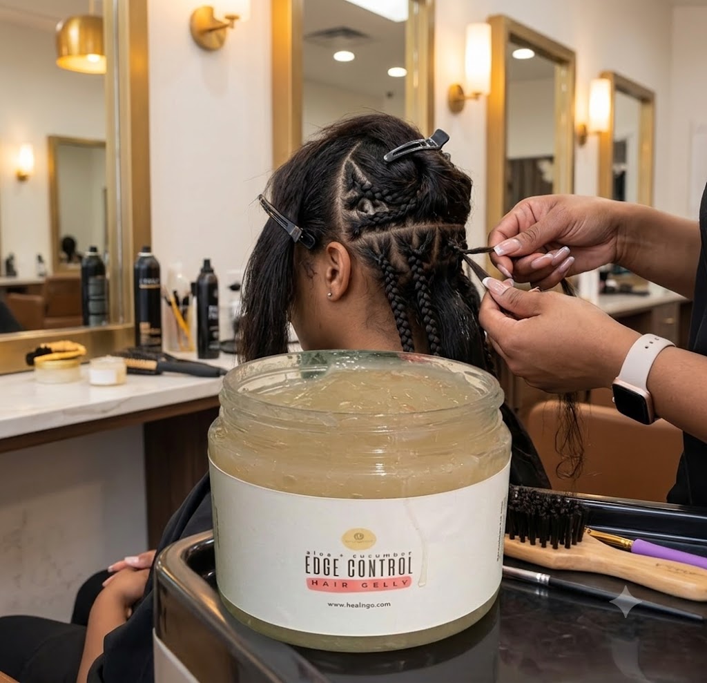Cucumber melon scented aloe hair gelly for styling braids, twists, and natural hairstyles