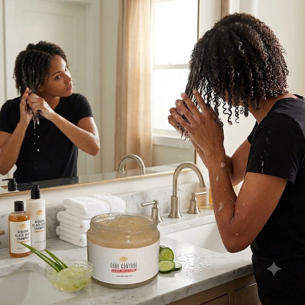 Hydrating hair gelly for textured hair, infused with aloe vera for soft hold and shine