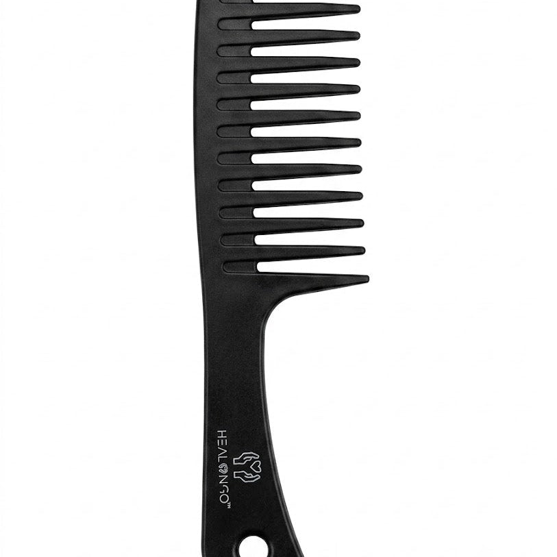 Healngo wide tooth detangling comb for curly, coily, and natural hair, gentle anti-breakage hair comb for wet or conditioned hair styling and detangling knots.