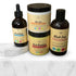 Complete natural hair routine set including shampoo, conditioner, moisturizer, and scalp treatment for hydration and growth support