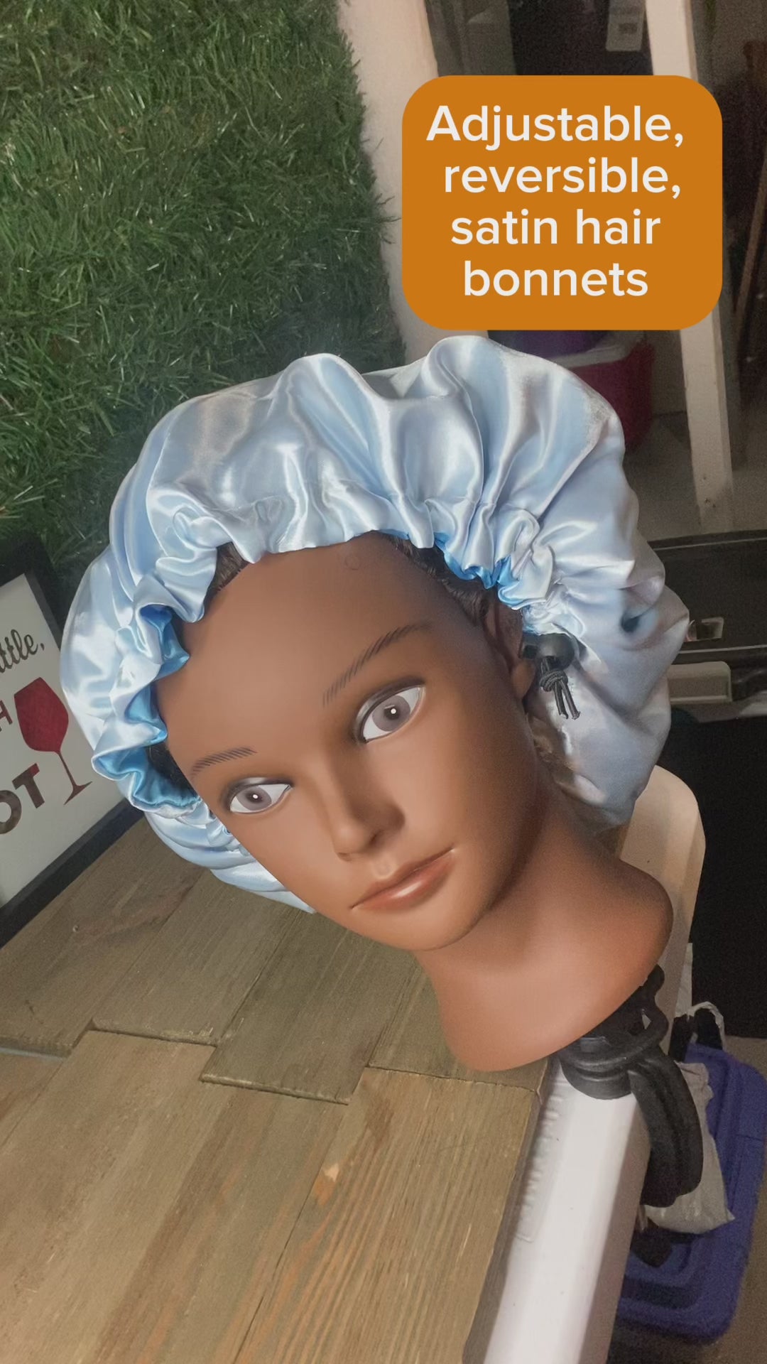 Adjustable reversible satin hair bonnet