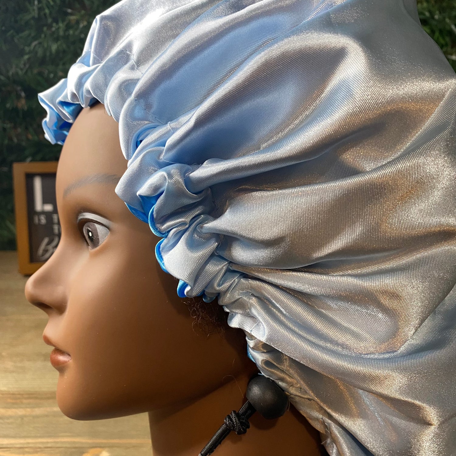 Satin hair bonnet for overnight hair protection and frizz control ash color