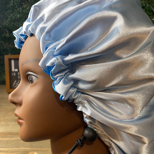 Satin hair bonnet for overnight hair protection and frizz control ash color