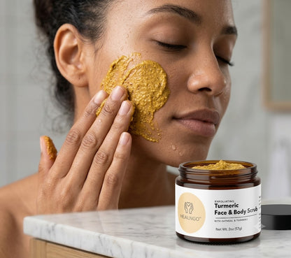 Turmeric Face &amp; Body Scrub with Oatmeal, Kaolin Clay &amp; Glycerin – Natural Exfoliating Brightening Scrub for Smooth, Even-Toned Skin