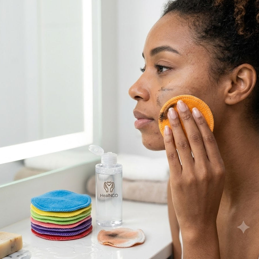 Eco-friendly reusable makeup remover pads stacked for sustainable skincare routine