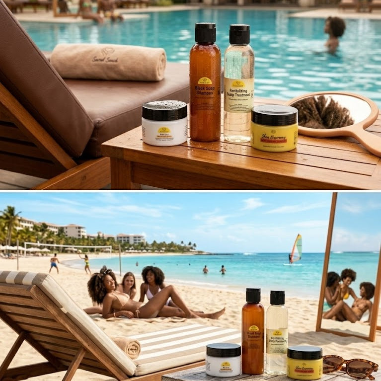 Healngo travel bundle with natural shampoo, conditioner, hair moisturizer, and hair oil for healthy hair on the go.